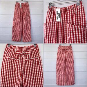 URBAN OUTFITTERS BDG XS Charlie RED Gingham Low-Rise Wide Leg Pant 100% COTTON